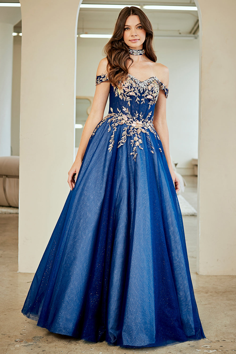 Embroidered Off Shoulder Gown by Amelia Couture 8063