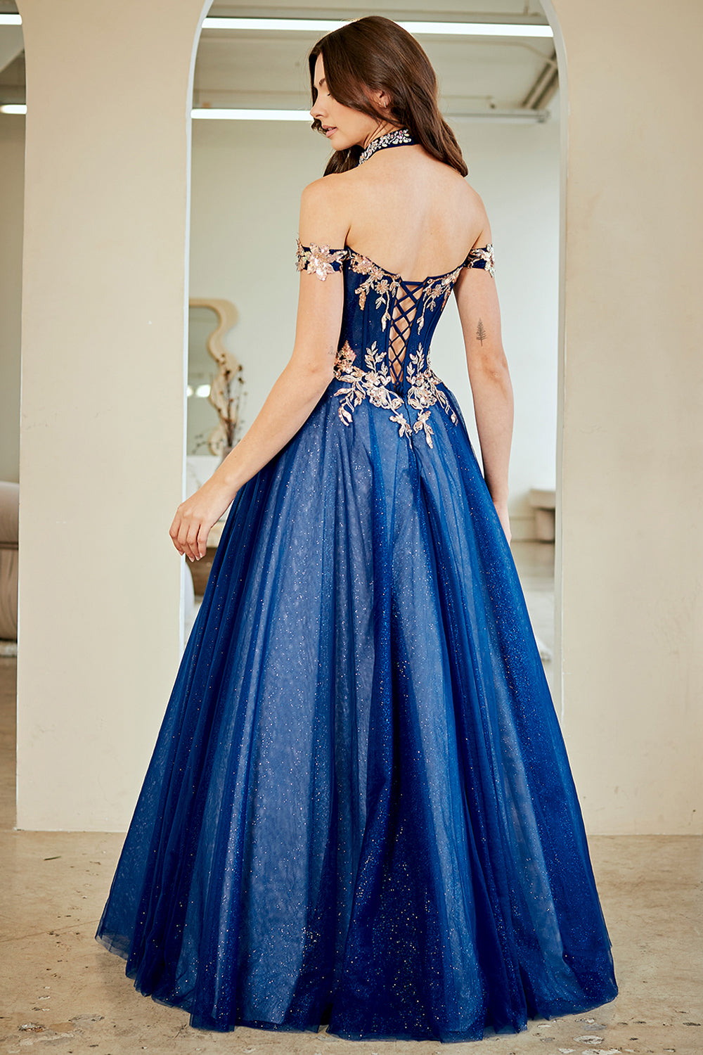 Embroidered Off Shoulder Gown by Amelia Couture 8063