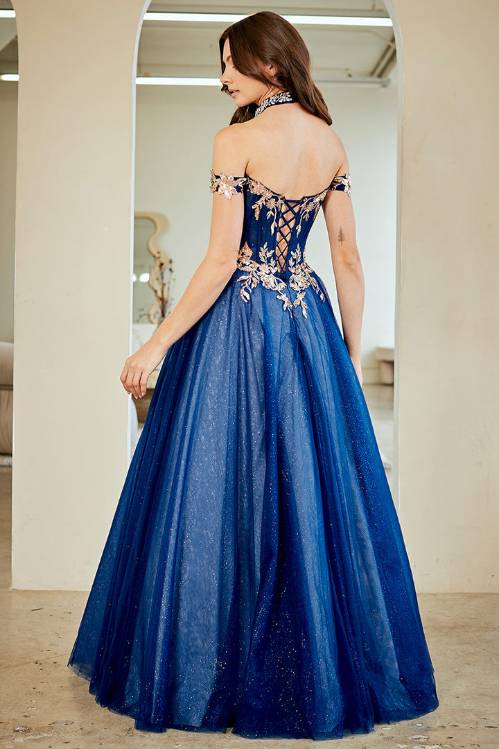 Embroidered Off Shoulder Gown by Amelia Couture 8063