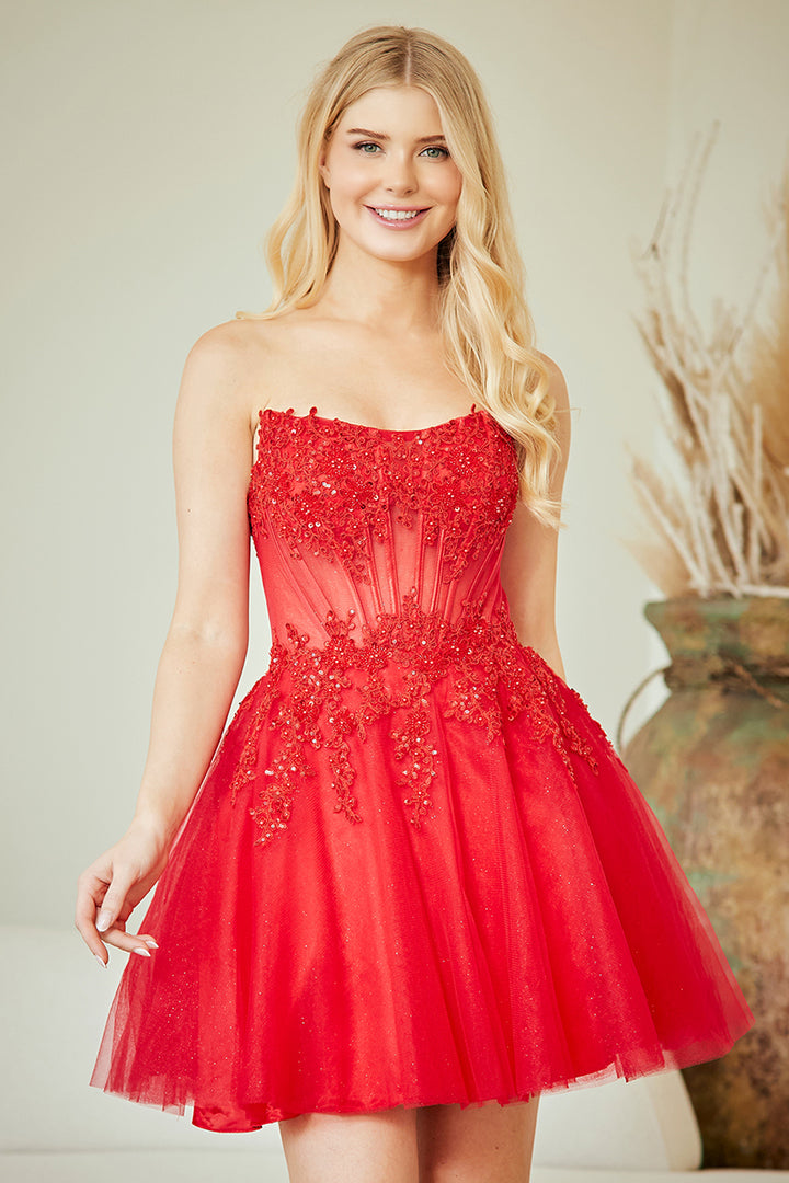 Short Strapless A-line Dress by Amelia Couture 9083S