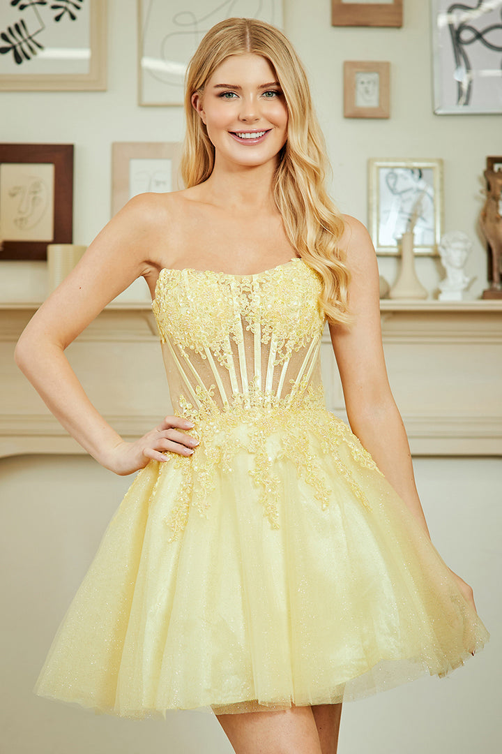 Short Strapless A-line Dress by Amelia Couture 9083S
