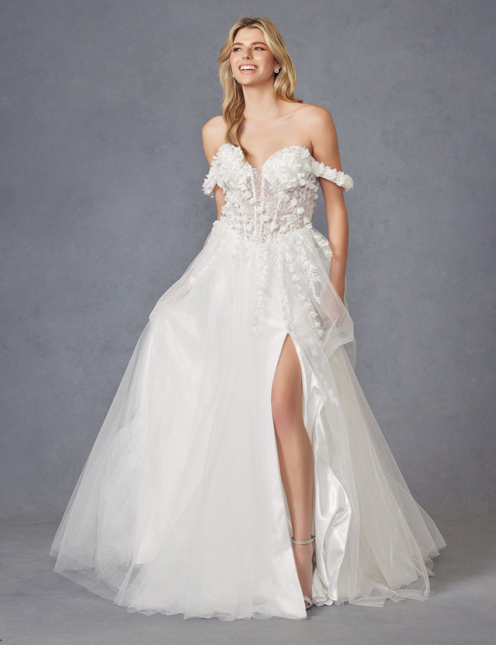 3D Floral Off Shoulder Bridal Gown by Juliet JT2483KW