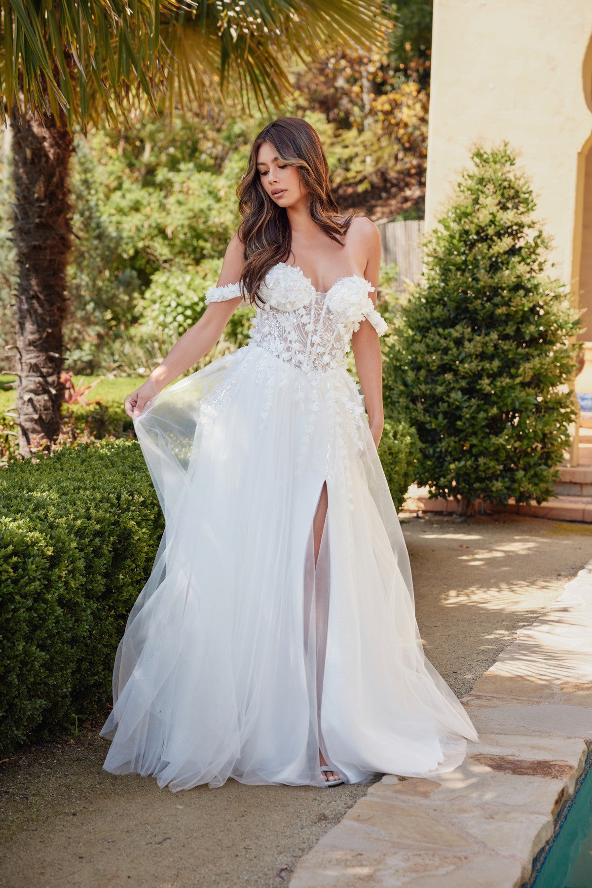 3D Floral Off Shoulder Bridal Gown by Juliet JT2483KW 12 Off White