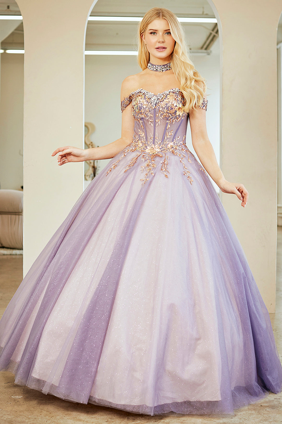 Embroidered Off Shoulder Gown by Amelia Couture 8063