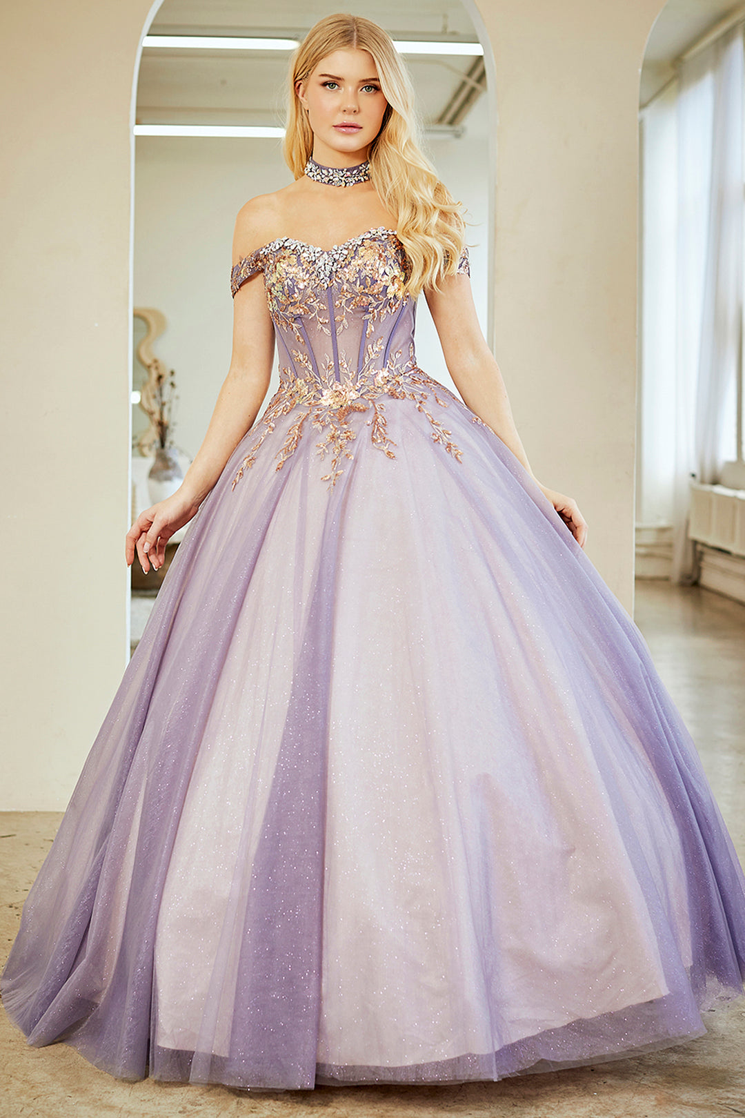 Embroidered Off Shoulder Gown by Amelia Couture 8063