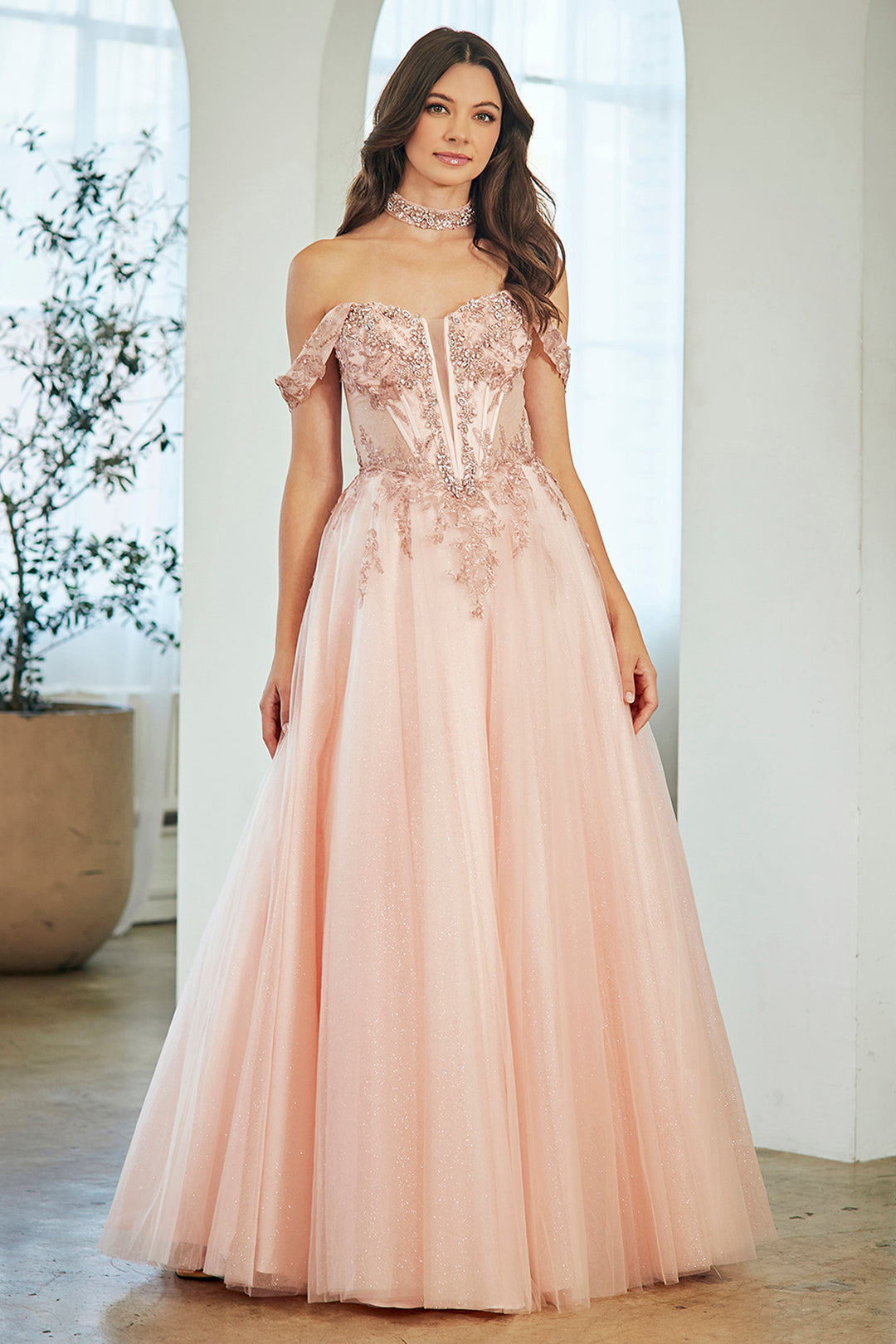 Applique Off Shoulder Gown by Amelia Couture 8065