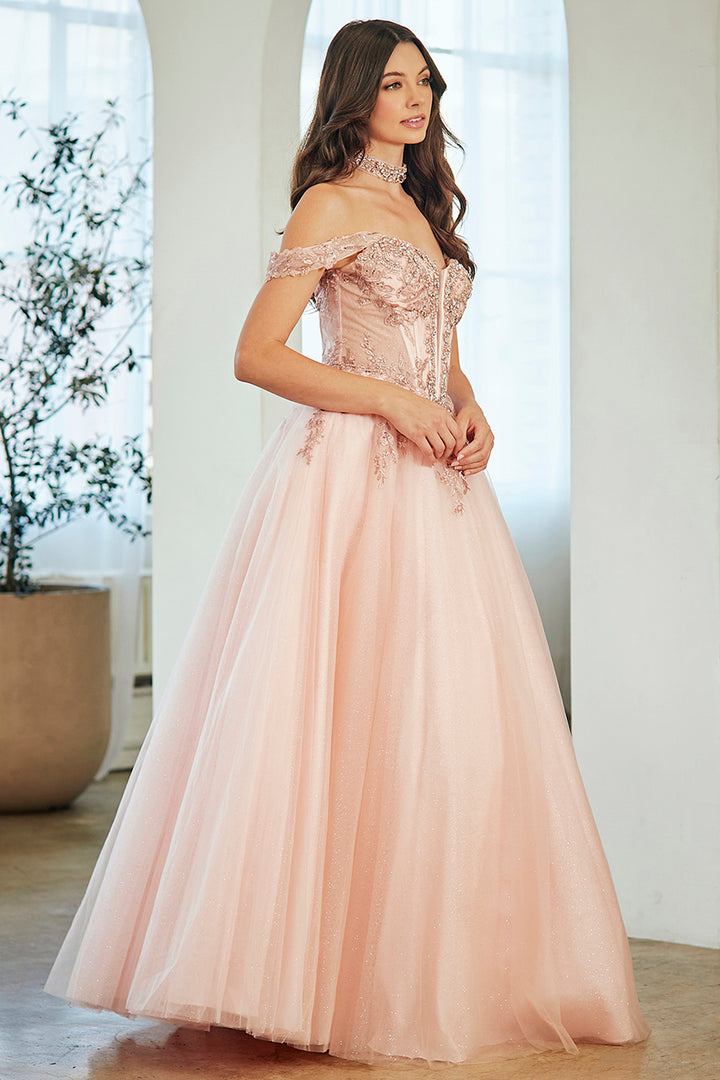 Applique Off Shoulder Gown by Amelia Couture 8065