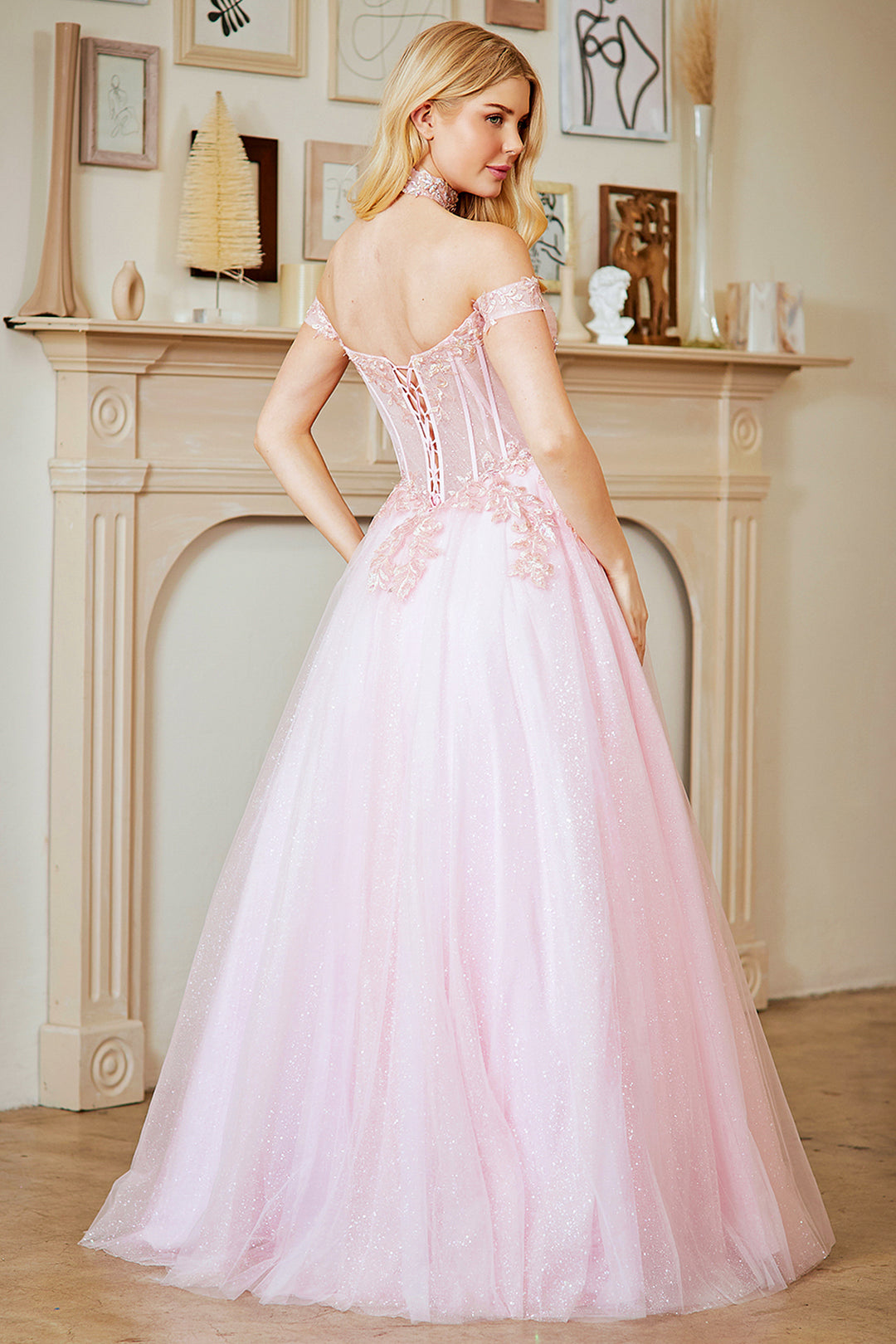 Glitter Off Shoulder Ball Gown by Amelia Couture 8064