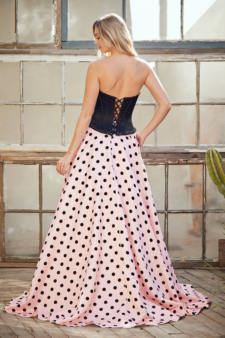 Polka Dot Strapless 2-Piece Gown by Amelia Couture 8071