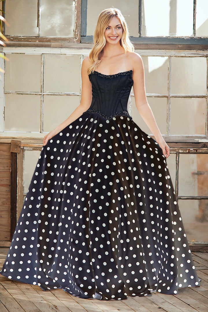 Polka Dot Strapless 2-Piece Gown by Amelia Couture 8071