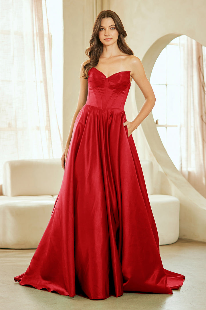 Satin Strapless A-line Gown by Amelia Couture 5080