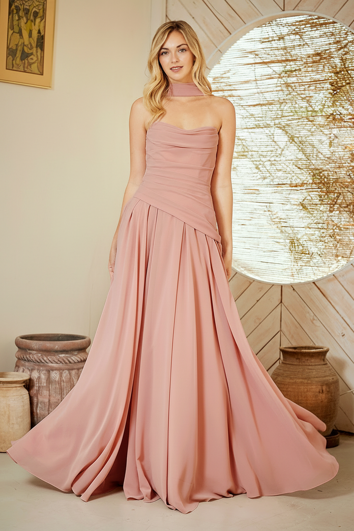 Strapless Scarf A-line Gown by Amelia Couture 6133