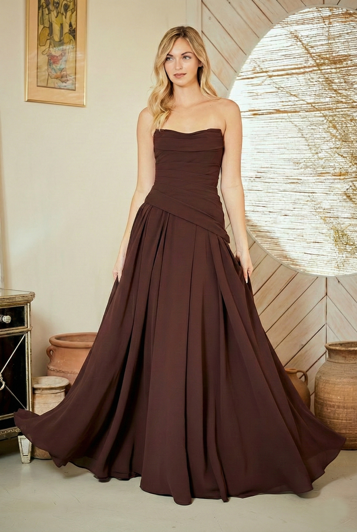 Strapless Scarf A-line Gown by Amelia Couture 6133