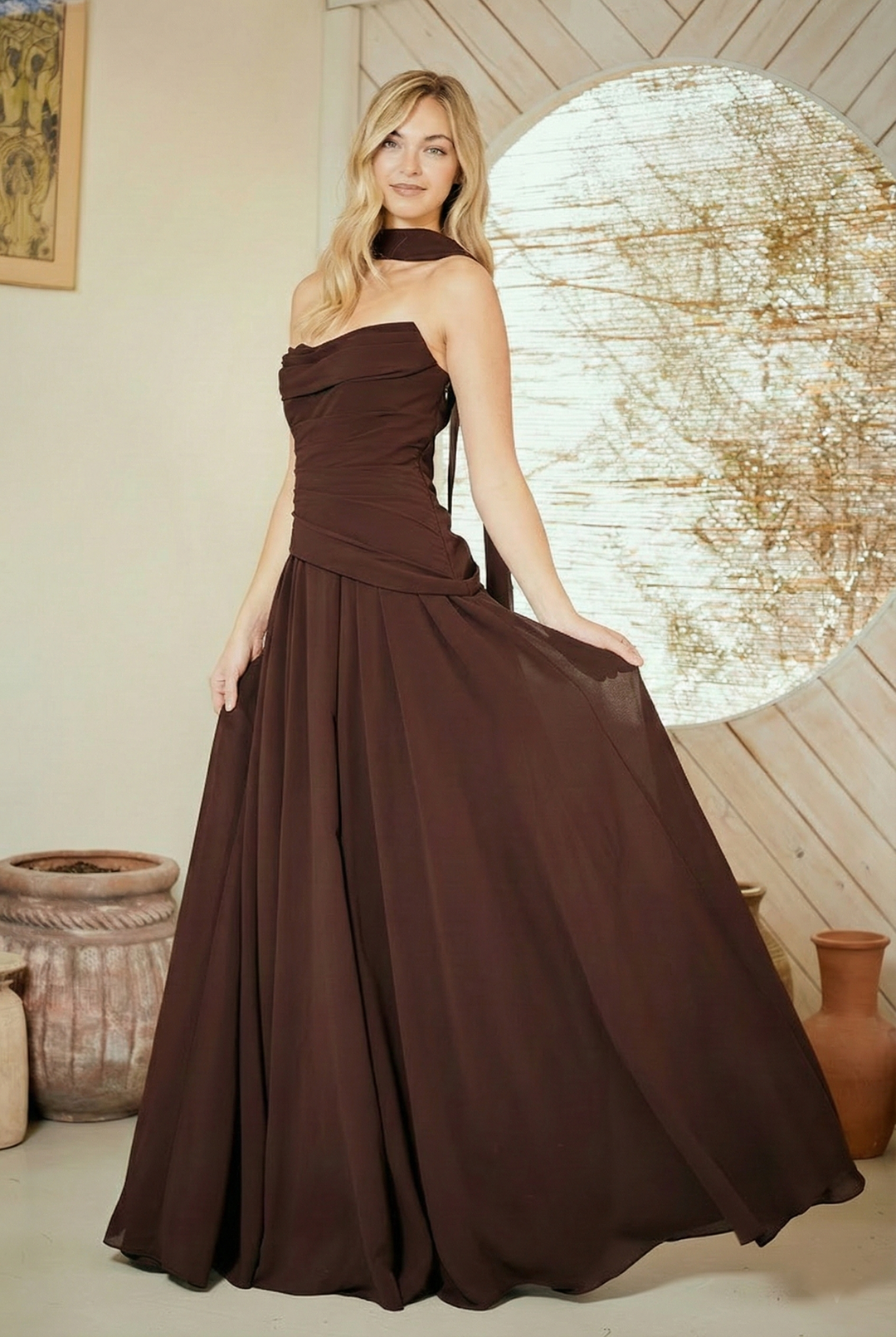Strapless Scarf A-line Gown by Amelia Couture 6133