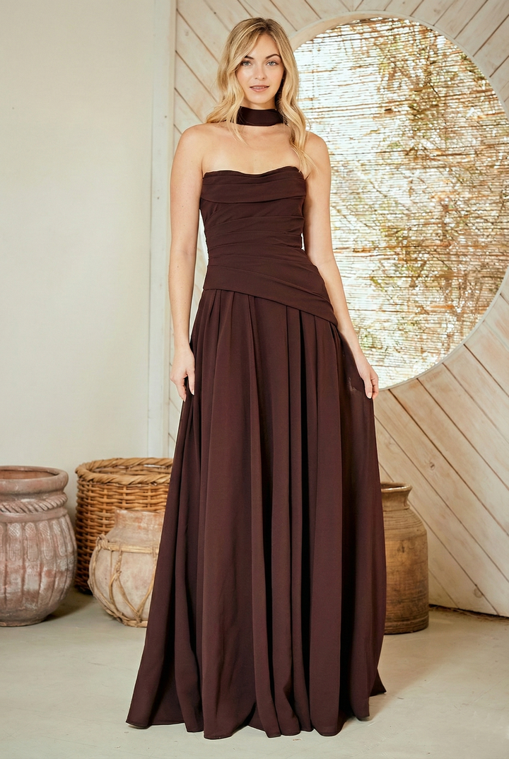Strapless Scarf A-line Gown by Amelia Couture 6133