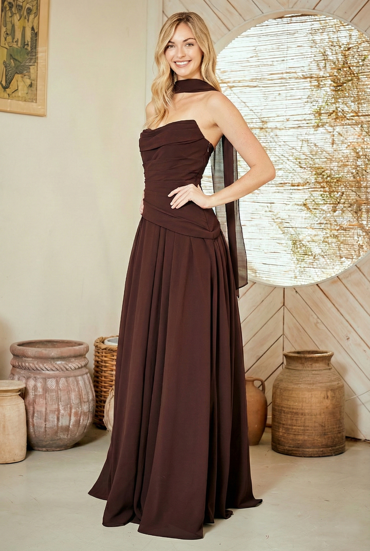 Strapless Scarf A-line Gown by Amelia Couture 6133