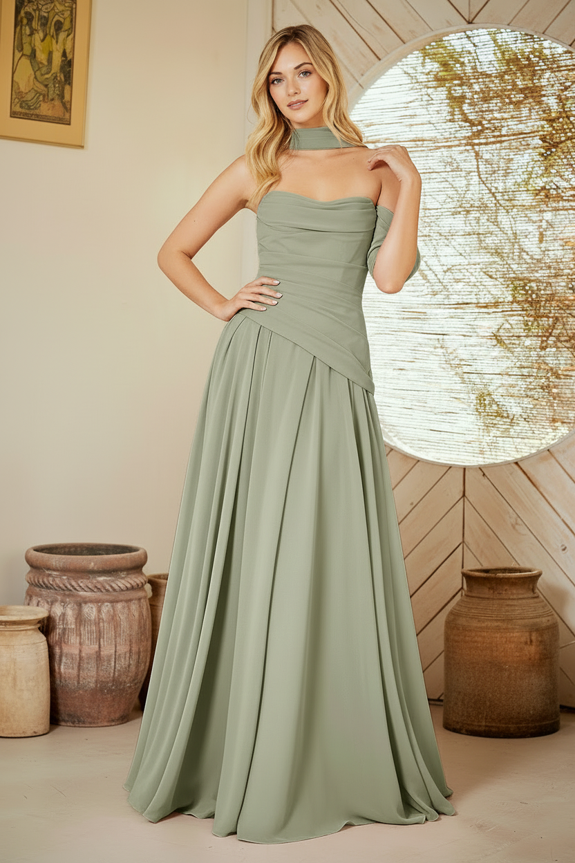 Strapless Scarf A-line Gown by Amelia Couture 6133