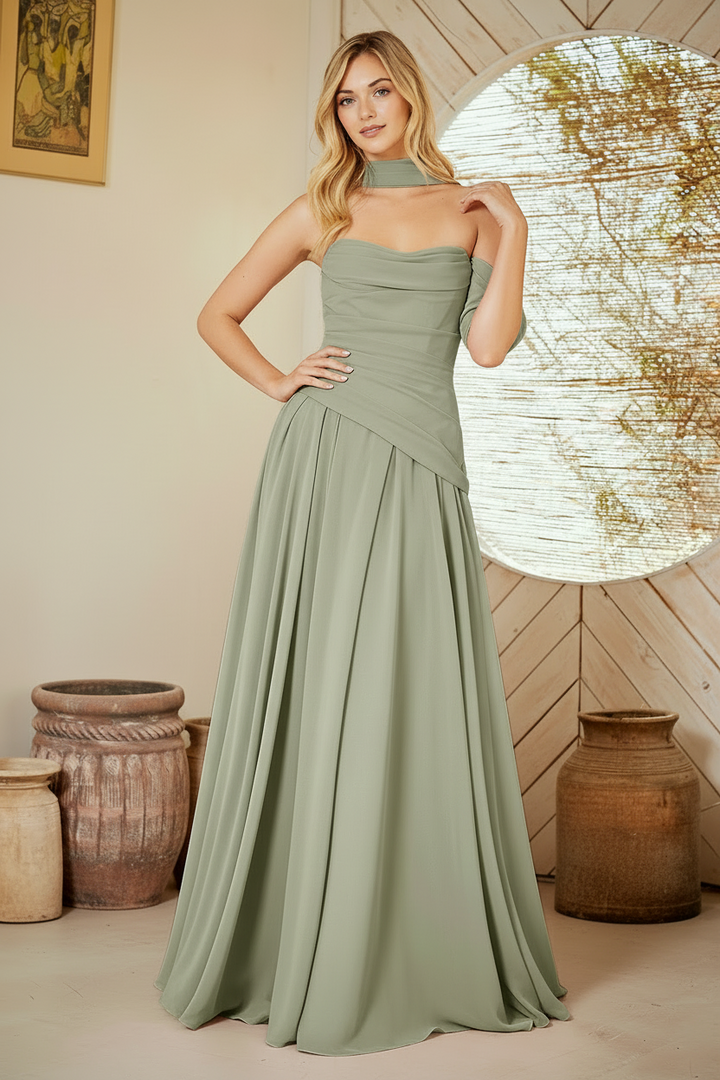 Strapless Scarf A-line Gown by Amelia Couture 6133