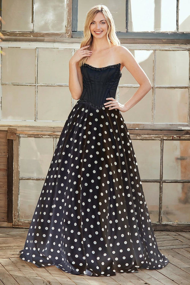 Polka Dot Strapless 2-Piece Gown by Amelia Couture 8071