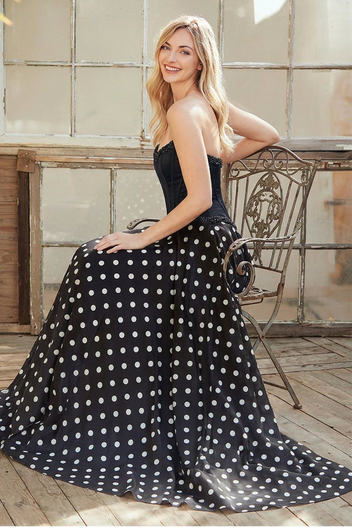 Polka Dot Strapless 2-Piece Gown by Amelia Couture 8071