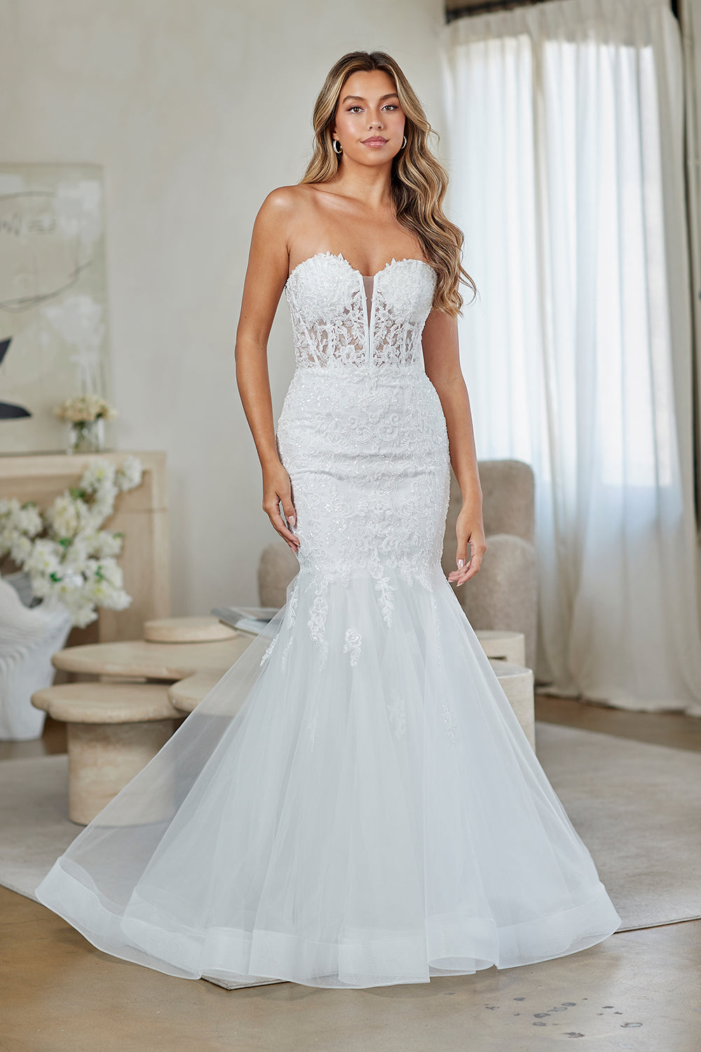 Applique Strapless Slit Gown by Amelia Couture 7090