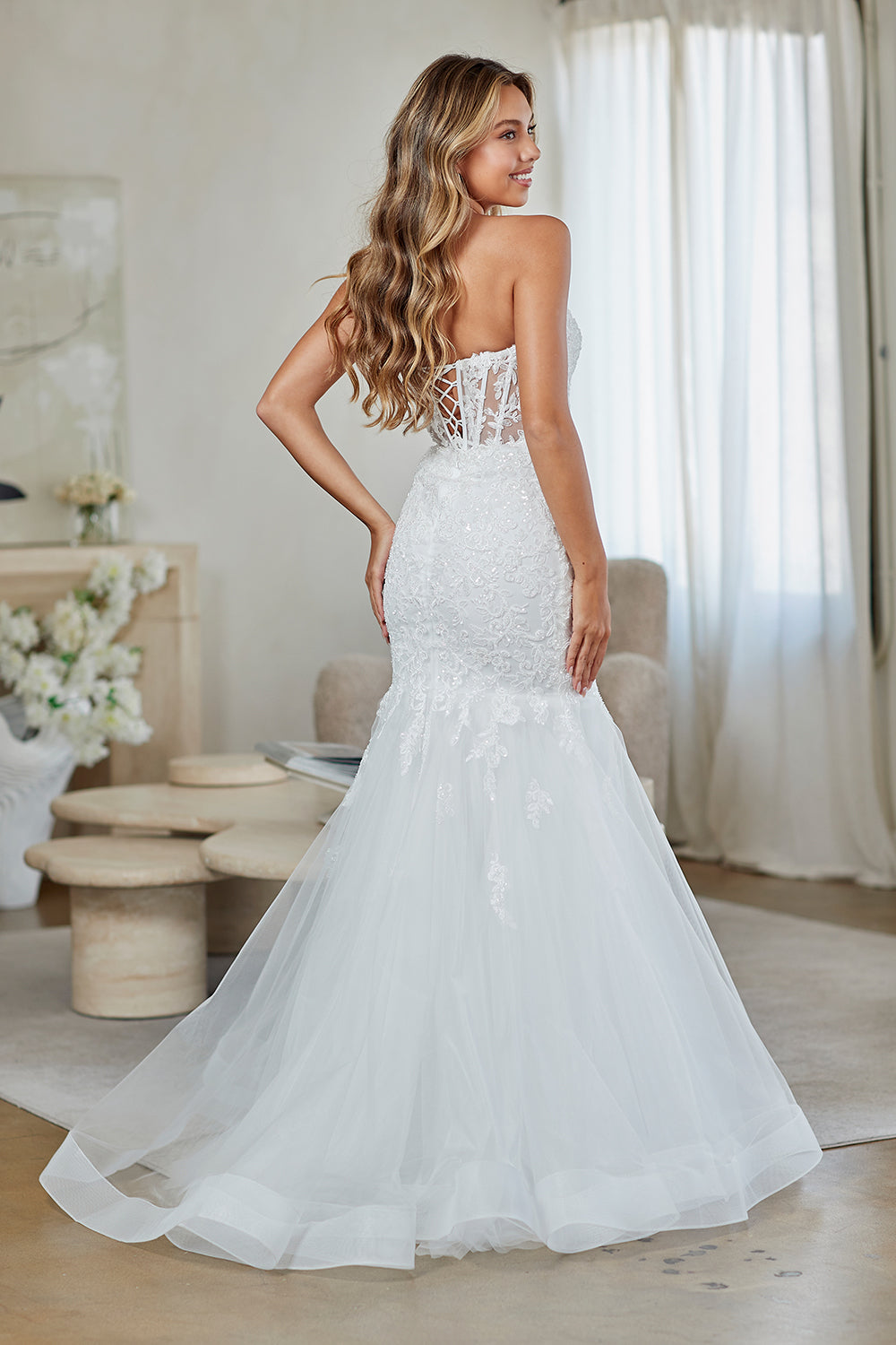 Applique Strapless Slit Gown by Amelia Couture 7090
