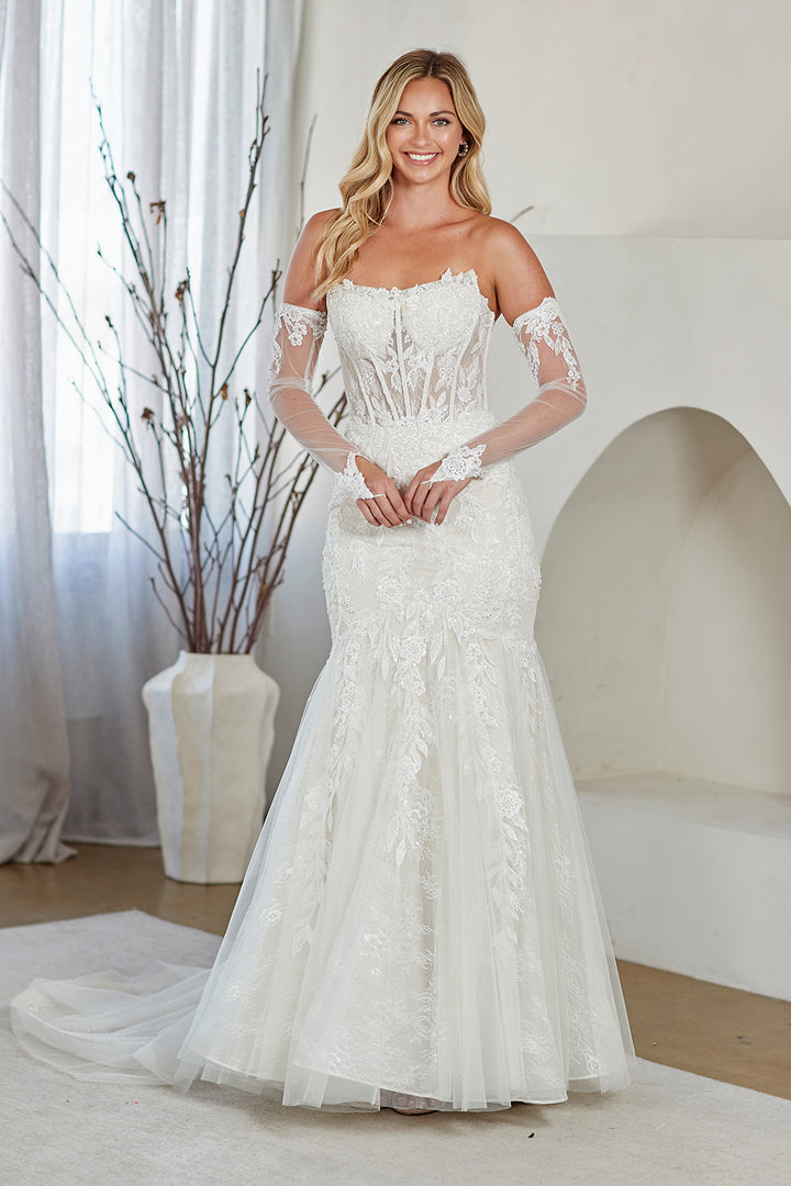 White Strapless Glove Gown by Amelia Couture 2155
