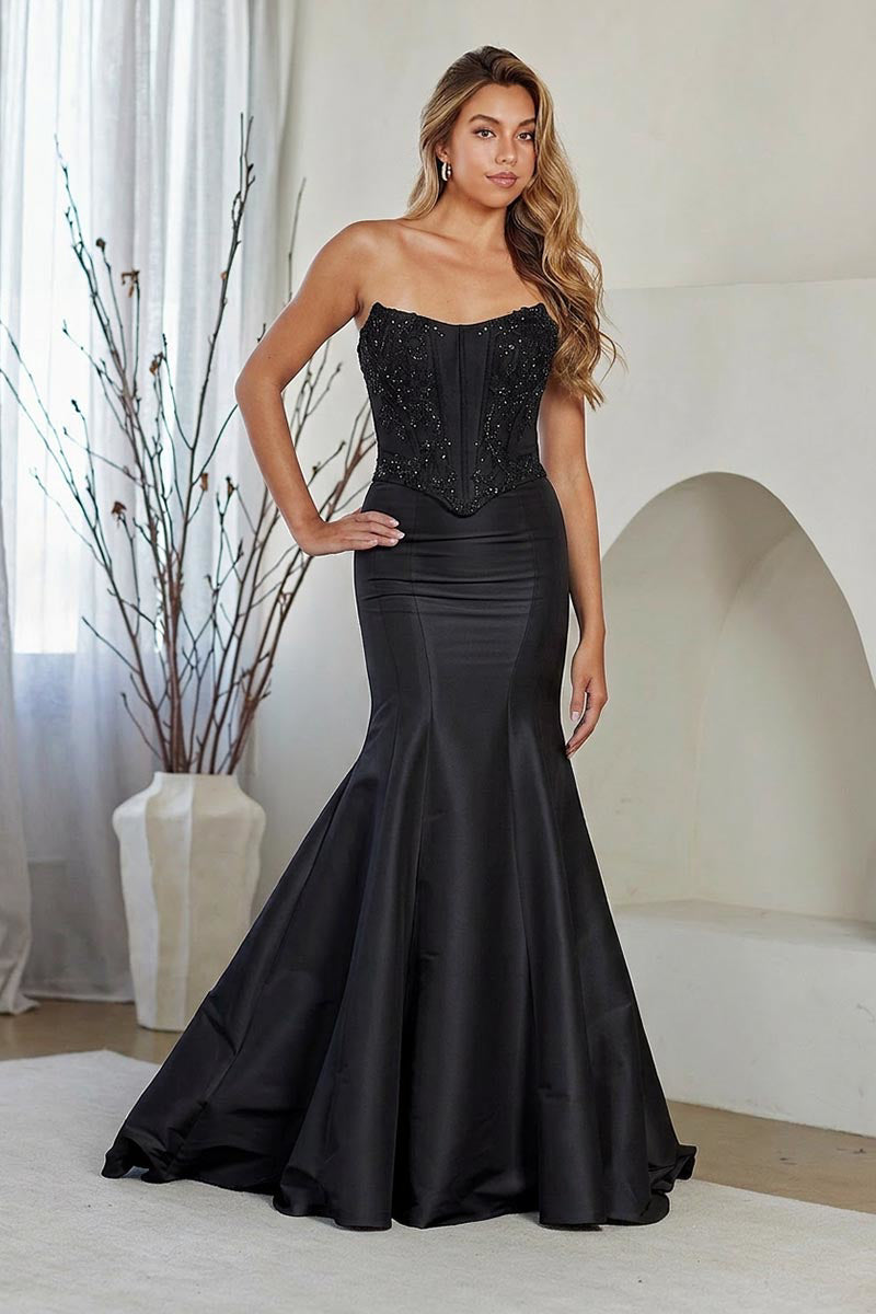 Applique Strapless Gown by Amelia Couture 8080