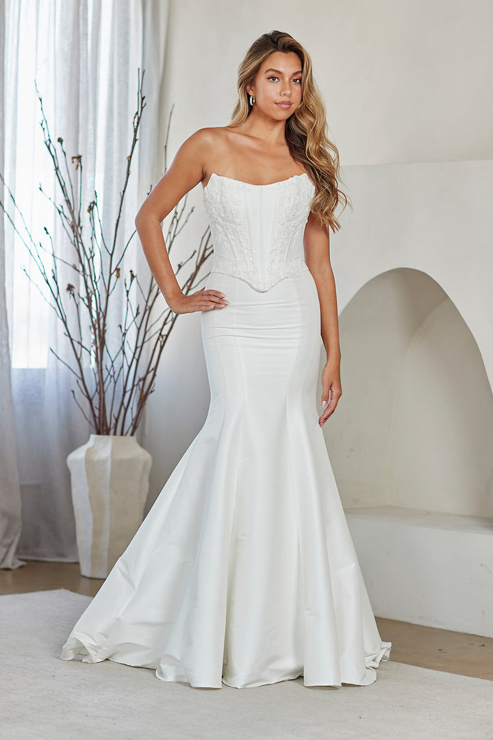 Applique Strapless Gown by Amelia Couture 8080
