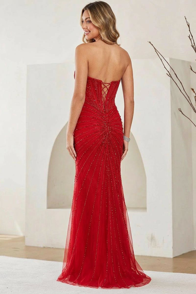 Beaded Strapless Slit Gown by Amelia Couture 9096