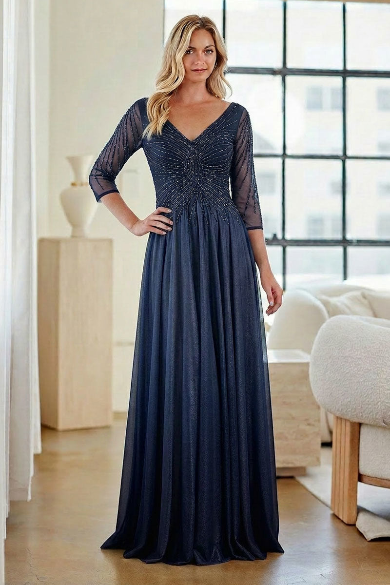 Chiffon 3/4 Sleeve Gown by Amelia Couture KF1501