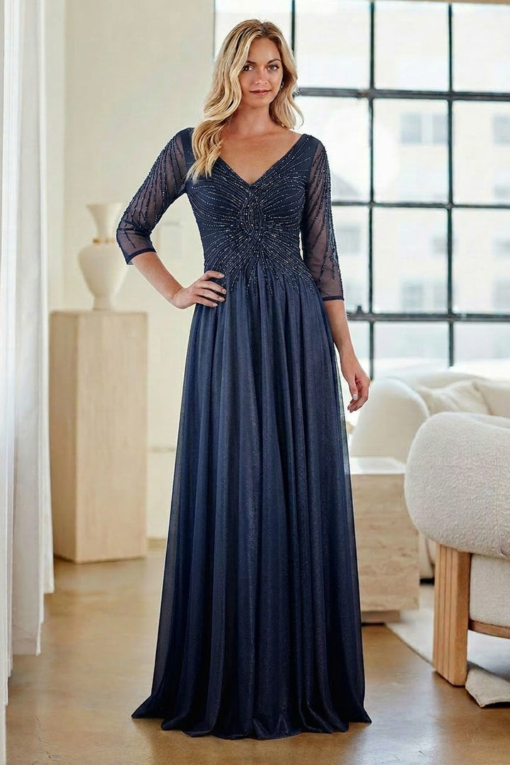Chiffon 3/4 Sleeve Gown by Amelia Couture KF1501