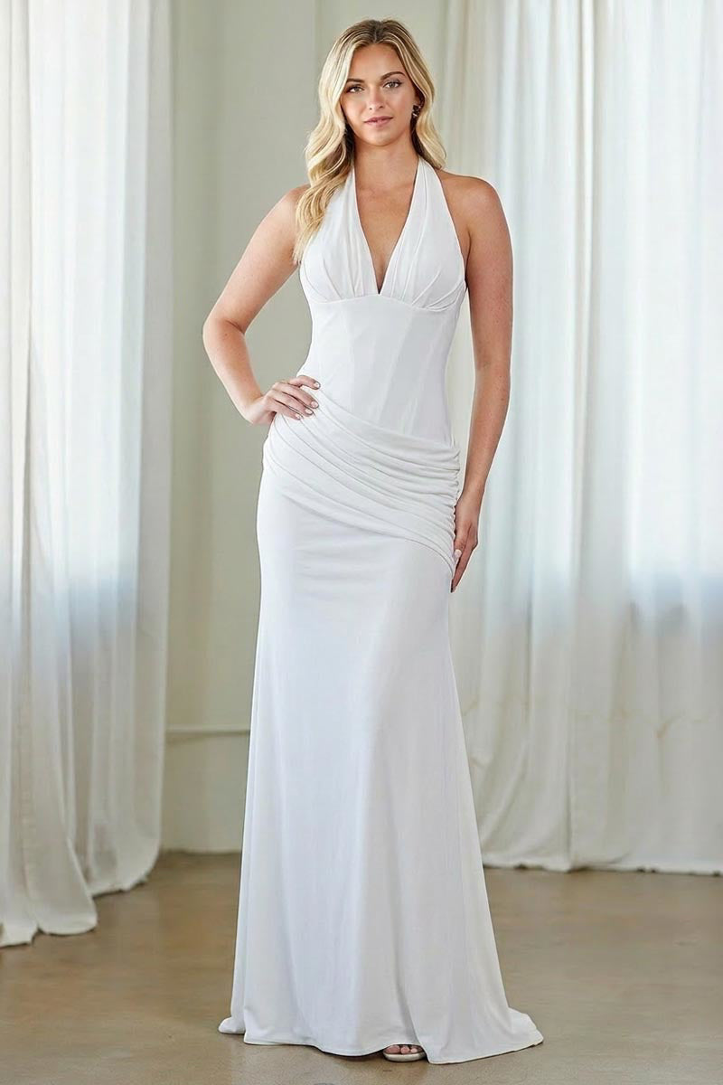 Fitted Halter V-Neck Gown by Amelia Couture 6150