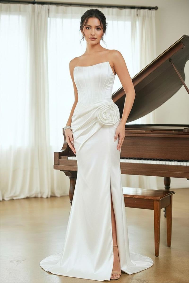 Rosette Strapless Slit Gown by Amelia Couture AL1400