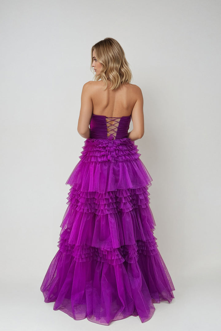 Strapless Tiered A-line Slit Gown by Juliet JT2542S