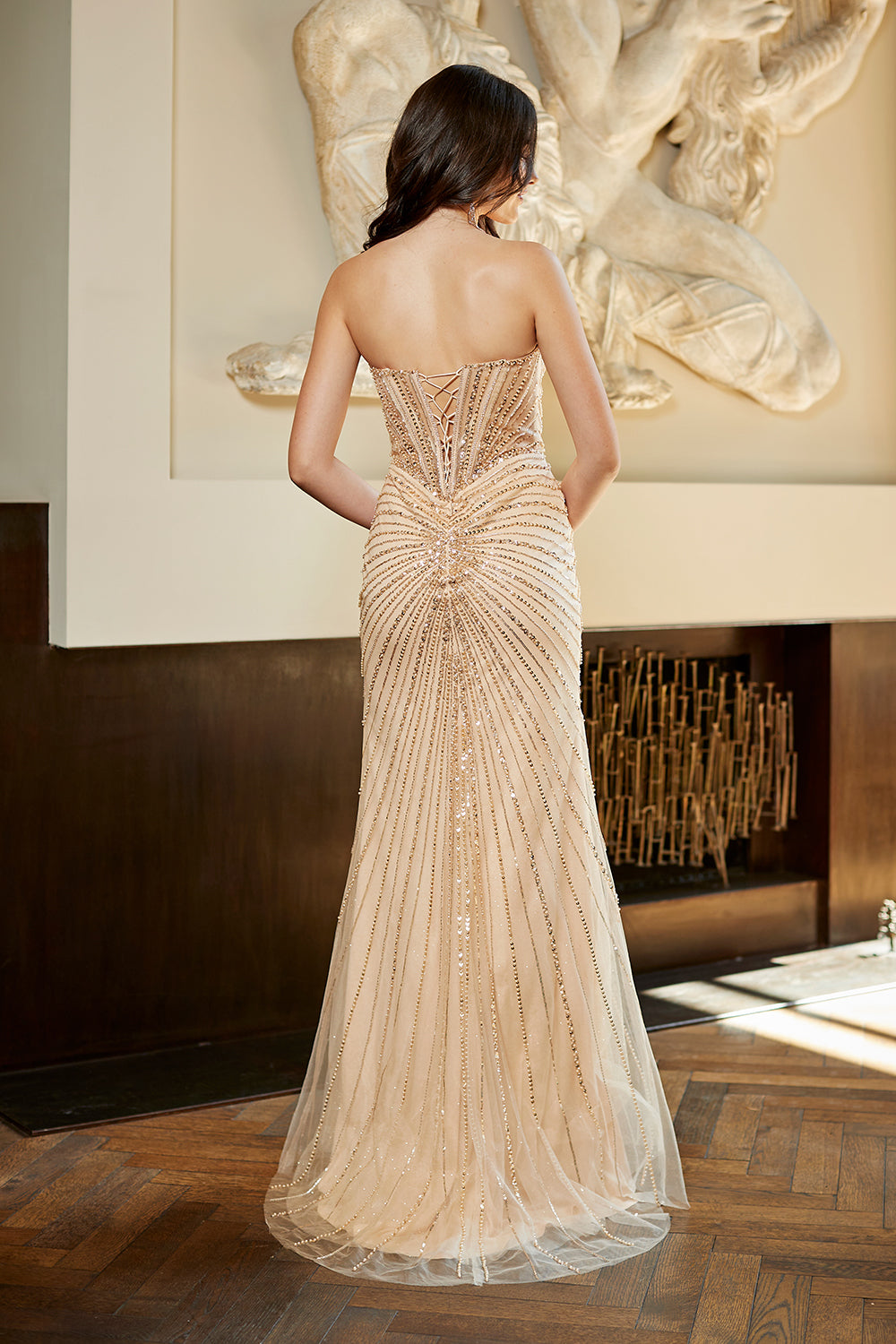 Beaded Strapless Slit Gown by Amelia Couture 9096