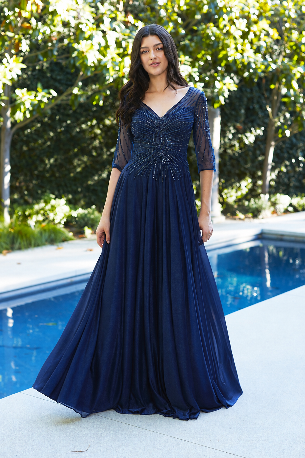 Chiffon 3/4 Sleeve Gown by Amelia Couture KF1501