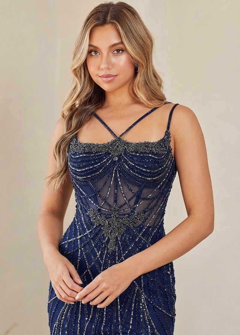Beaded Fitted Sleeveless Gown by Amelia Couture 2136