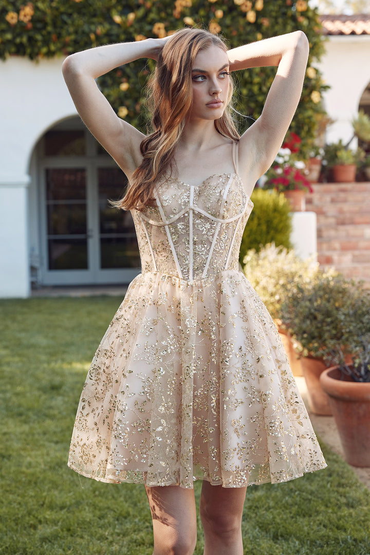 Glitter Print Short Sleeveless Dress by Juliet JT977U
