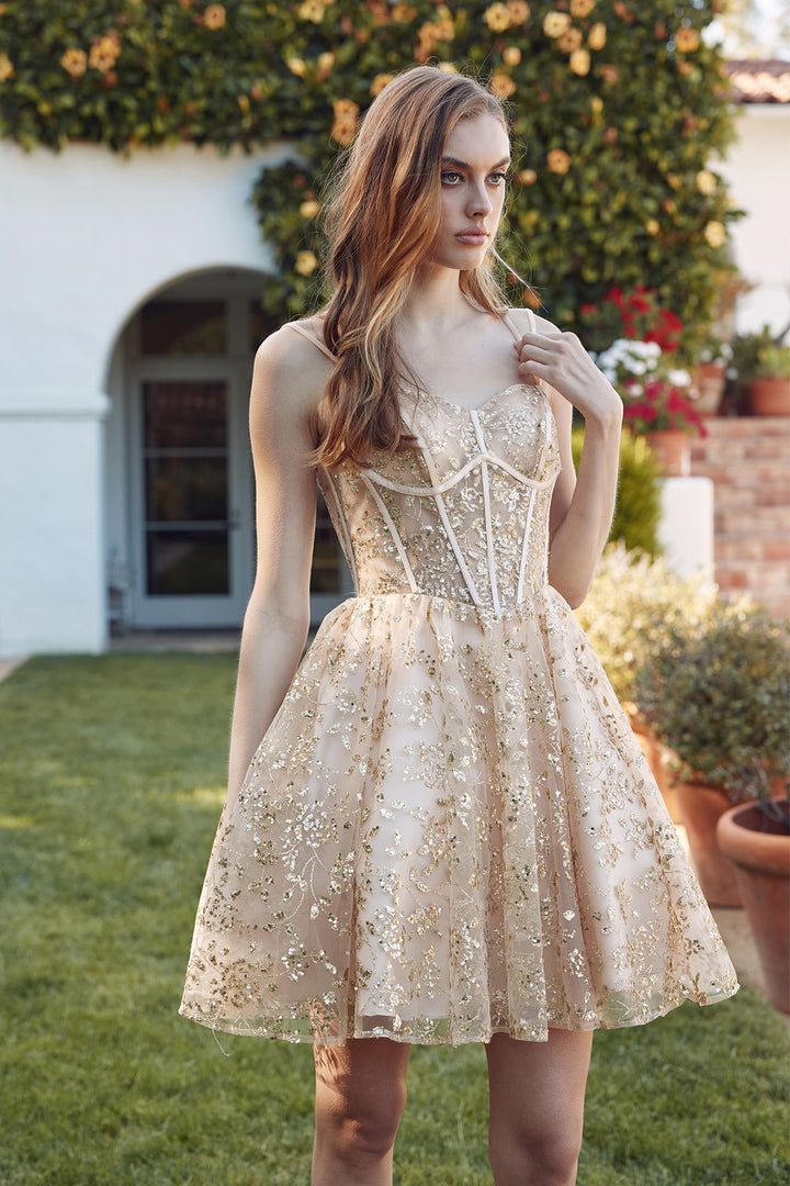 Glitter Print Short Sleeveless Dress by Juliet JT977U