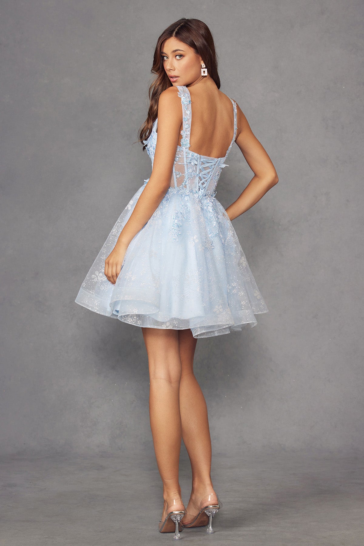 Floral Applique Short Sleeveless Dress by Juliet JT976L – ABC Fashion