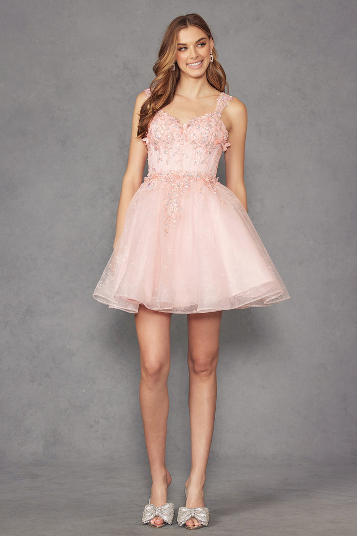 Floral Applique Short Sleeveless Dress by Juliet JT976L
