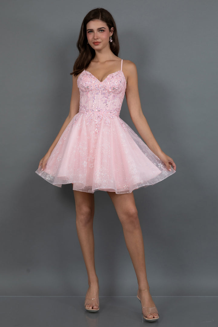 Glitter Print Short Sleeveless Dress by Juliet JT985L