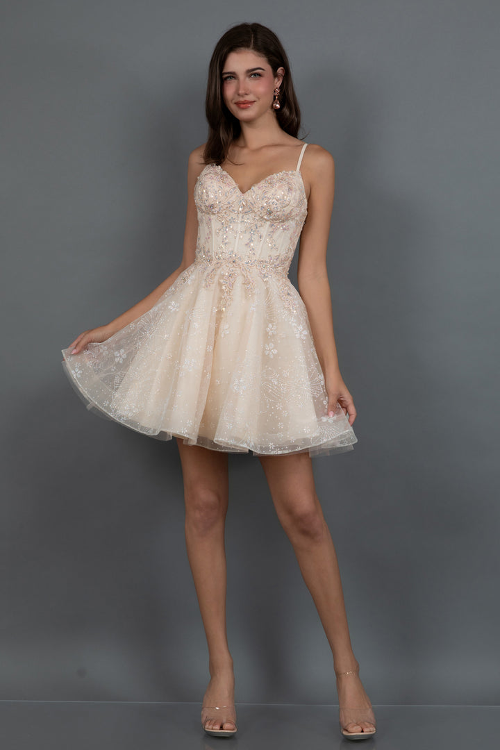 Glitter Print Short Sleeveless Dress by Juliet JT985L