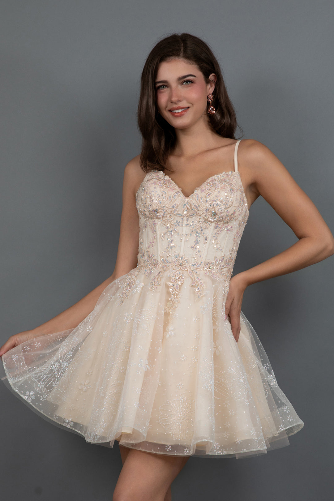 Glitter Print Short Sleeveless Dress by Juliet JT985L
