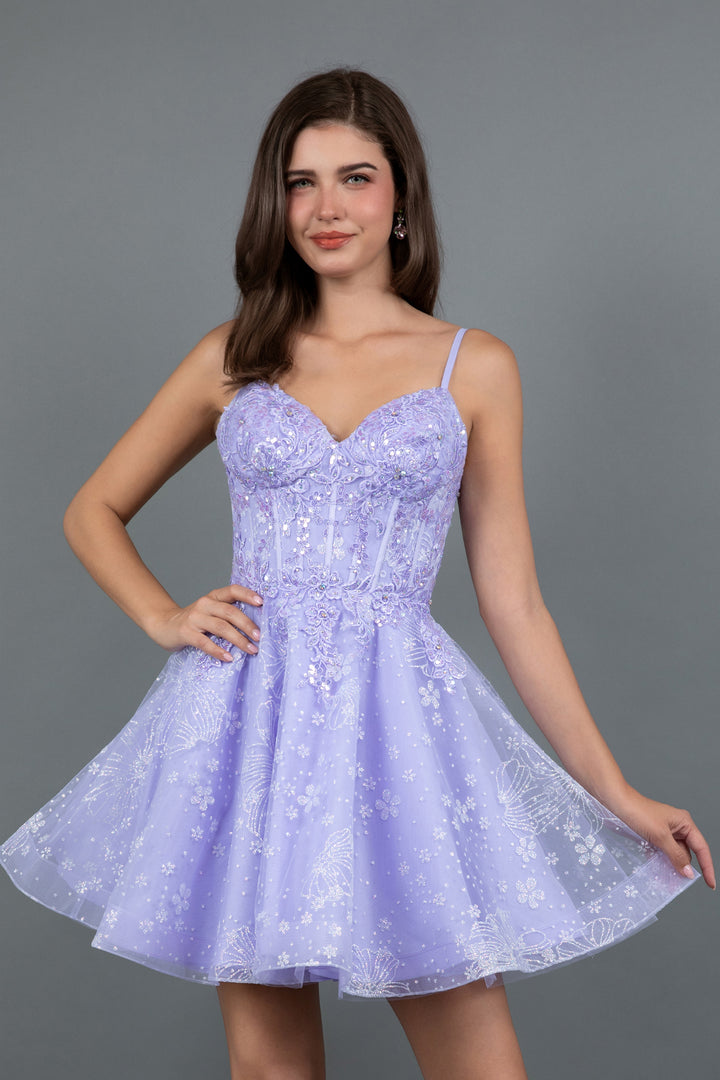 Glitter Print Short Sleeveless Dress by Juliet JT985L