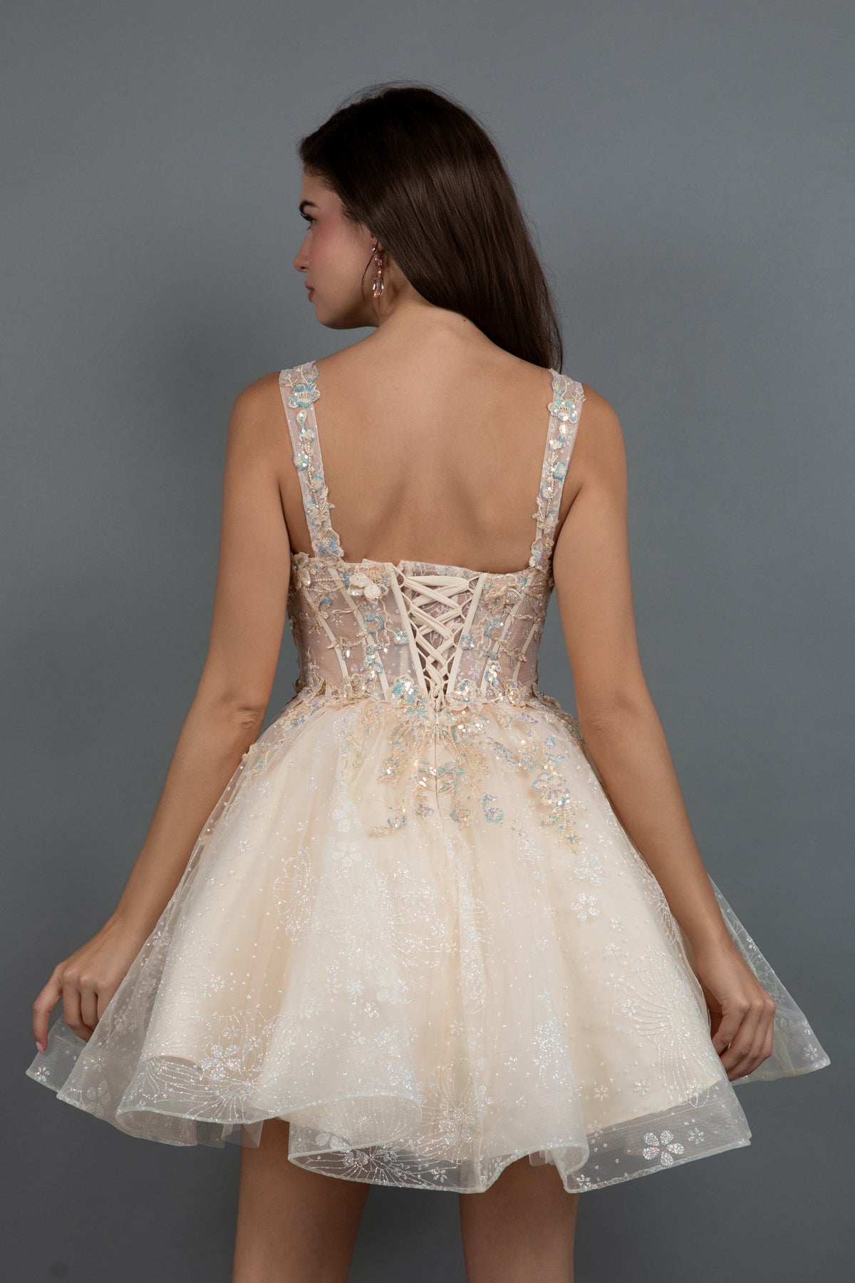 Floral Applique Short Sleeveless Dress by Juliet JT976L – ABC Fashion
