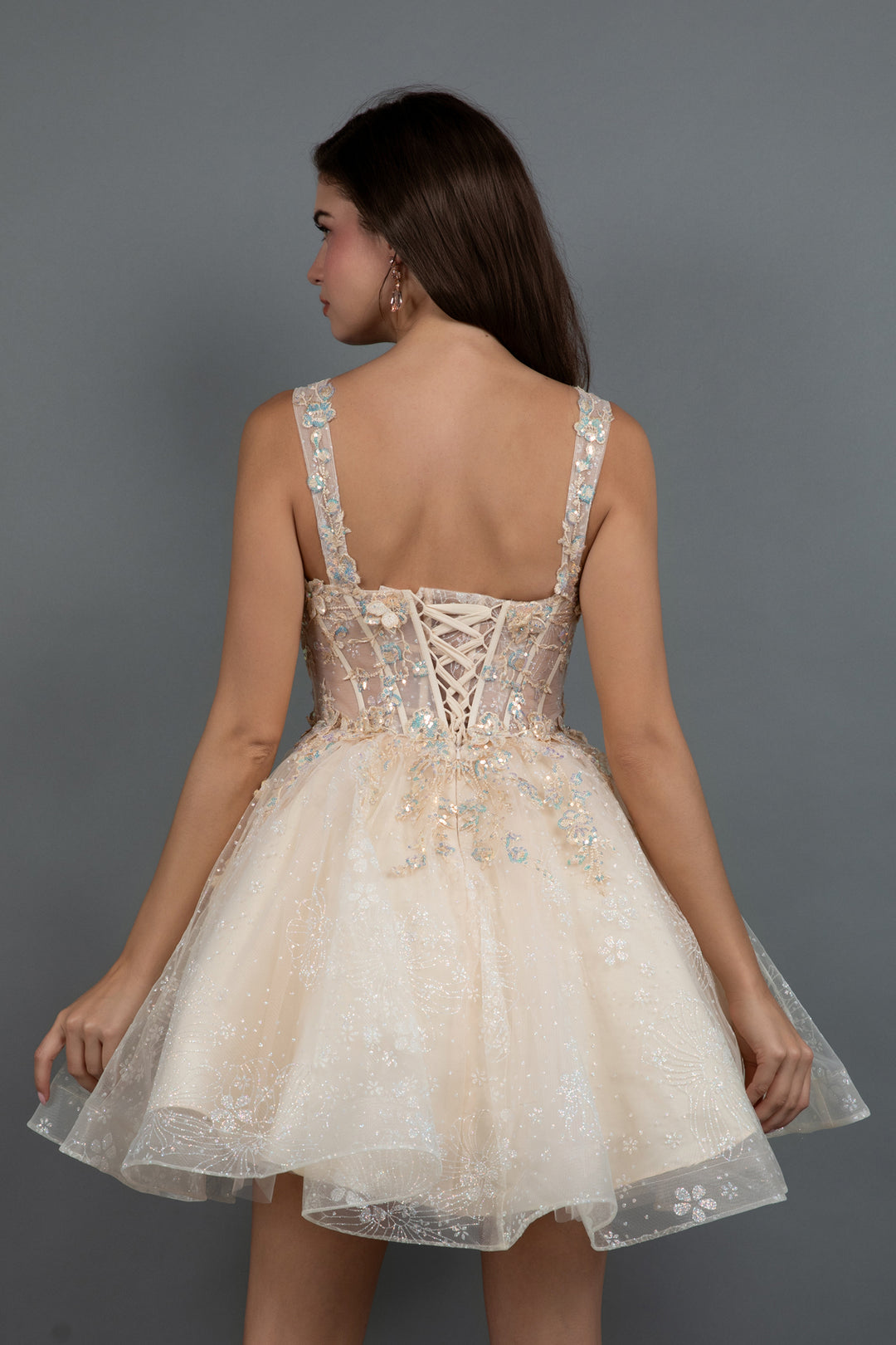 Floral Applique Short Sleeveless Dress by Juliet JT976L