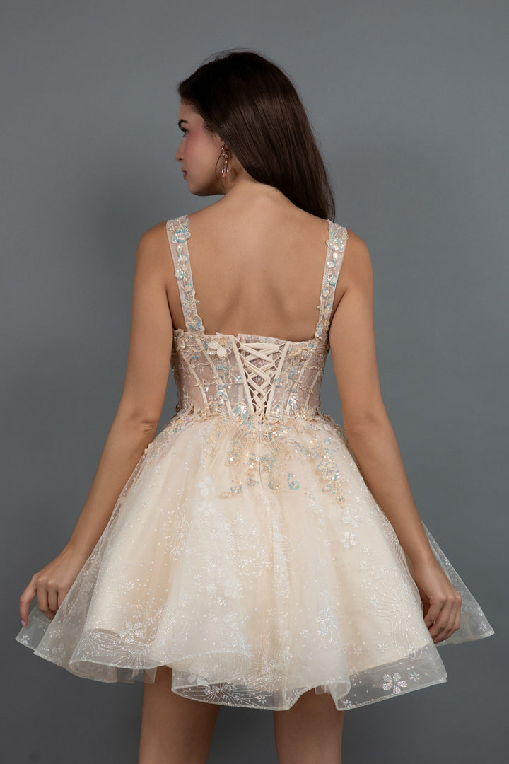 Floral Applique Short Sleeveless Dress by Juliet JT976L