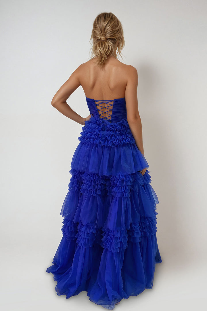 Strapless Tiered A-line Slit Gown by Juliet JT2542S